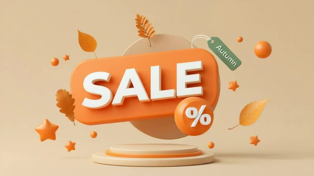 Autumn-themed sale banner with leaves and discount sign