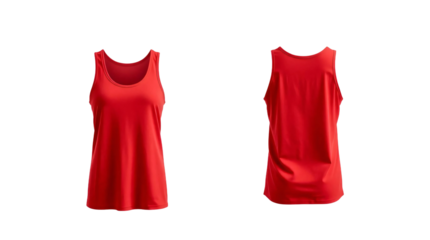 Red tank top in front and back view, mockup isolated on transparent background