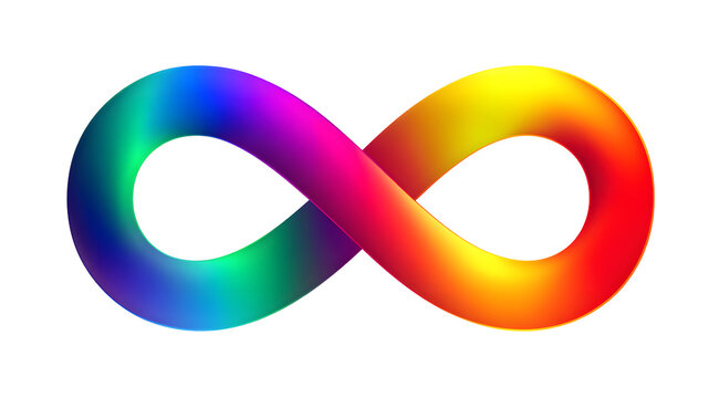 Autistic Pride Day. Rainbow symbol of infinity isolated on transparent background. Color spectrum of infinity sign. Rainbow gradient shaped infinity sign.