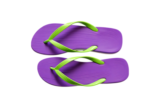 Purple flip flops with bright green straps isolated on a transparent background flipflops sandals