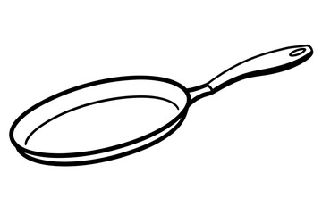 Simple minimalist illustration of a frying pan with bold outlines and transparency