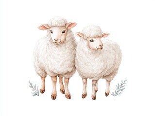Fototapeta premium Two white sheep standing next to each other