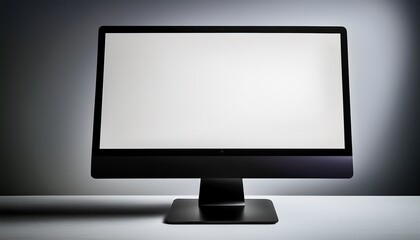 Fototapeta premium sleek black computer monitor with blank white screen standing on sturdy base perfect for office or home use minimalist design adds modern touch to any workspace