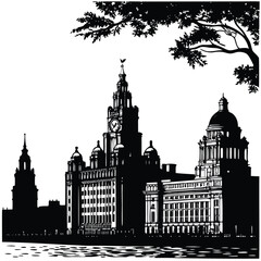 Obraz premium black-silhouette-vector-of-skyline-views--white-ba