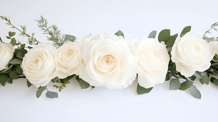 Obraz premium Elegant White Rose and Greenery Border Floral Arrangement