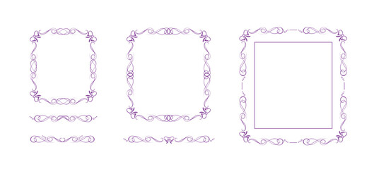 Intricate frames and matching text delimiters with bow ribbons. Elegant fully editable vignettes