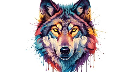 Vibrant Watercolor Wolf Art Majestic Creature in a Spectrum of Colors