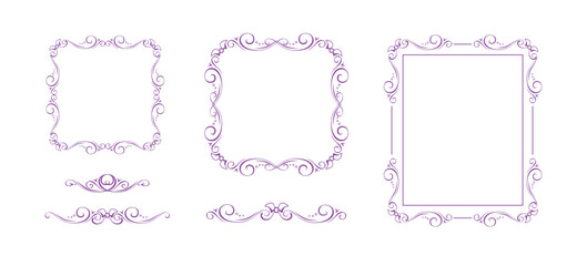 Ornate frames and matching text delimiters with bow ribbons. Elegant fully editable vignettes