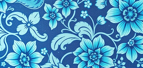 Intricate blue floral wallpaper detail; faded, vintage, textured , retro, pattern