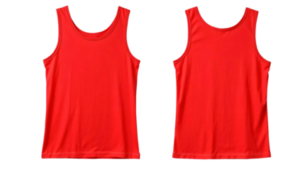 Red tank top in front and back view, mockup isolated on transparent background