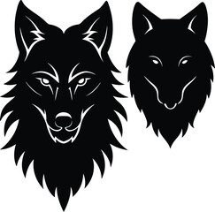wolf head silhouette pair wild animal nature spirit vector art