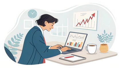 Analyst Working from Home Viewing Market Data on Laptop Screen