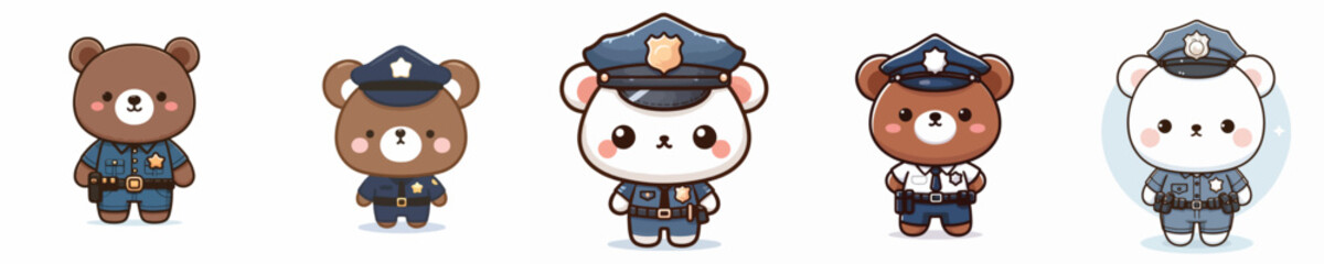 cute bear dressed as police icon set
