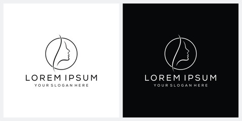 face beautiful woman logo design, for cosmetic beauty fashion graphic vector icons concept