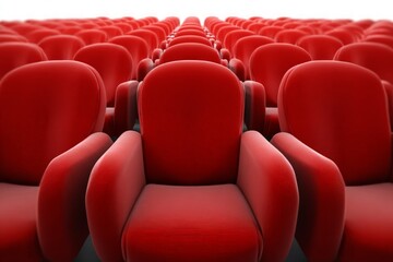 Rows of Red Theater Seats in an Empty Auditorium