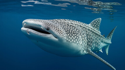 Naklejka premium Gentle giant whale shark, majestic in deep blue. 