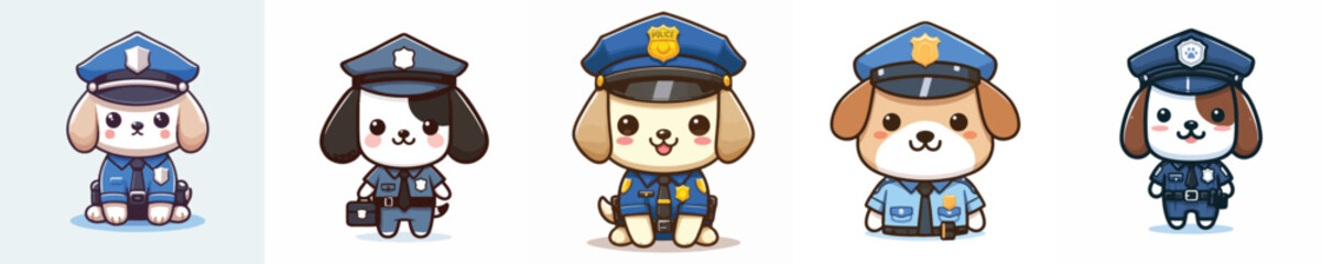 cute dog dressed as police icon set