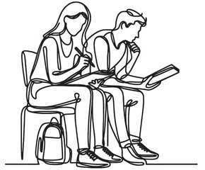 Single one line drawing man and woman working together vector