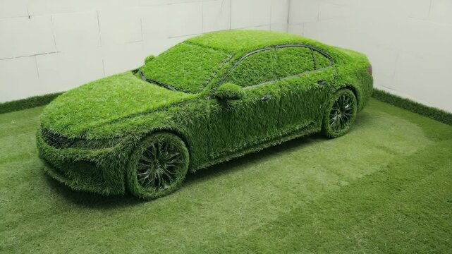 modern car eco energy zero waste environmentally friendly green plant grass concept model video ai generated motion
