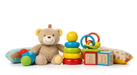 baby toys on white background
