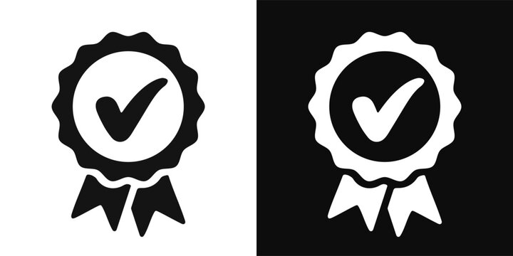 Approval check icon, quality sign set, award medal
