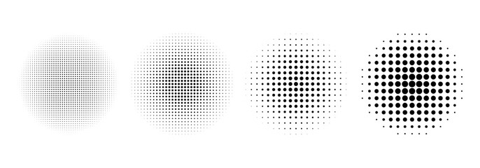 Dotted circles set, round shapes with halftone effect, dot elements