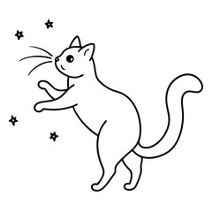 Cute cartoon cat reaching for little stars in a playful pose