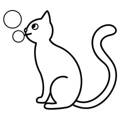 Cute cartoon cat blowing bubbles in a playful and whimsical style