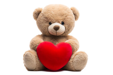 Fototapeta premium close up of teddy bear holding red heart symbolizi isolated on white background PNG , AI GENERATED