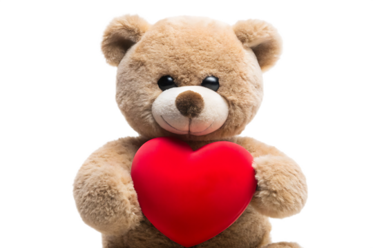 close up of teddy bear holding red heart symbolizi isolated on white background PNG , AI GENERATED