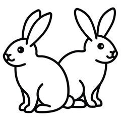 Two cute cartoon rabbits sitting side by side in outline style