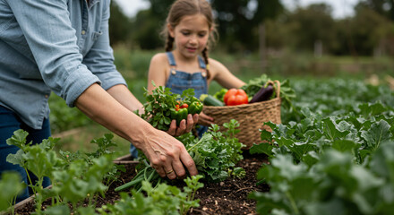 Harvesting Fresh Vegetables with Grandmother