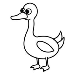 Simple cartoon black and white line drawing of a happy duck