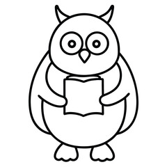 Cute cartoon owl with big eyes holding an open book and reading