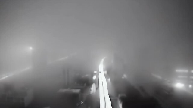 Titanium White & Paynes Grey Grainy Abstract Foggy Cityscape