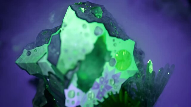 Lime Green & Violet Grainy Abstract Crystal Cavern