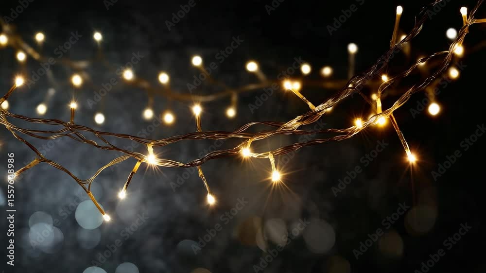 Poster Blurred lights of Christmas garlands creating a bokeh effect. Magical and warm glow to create a festive mood.