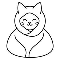 Cute cartoon cat wearing a hood with a happy expression and closed eyes