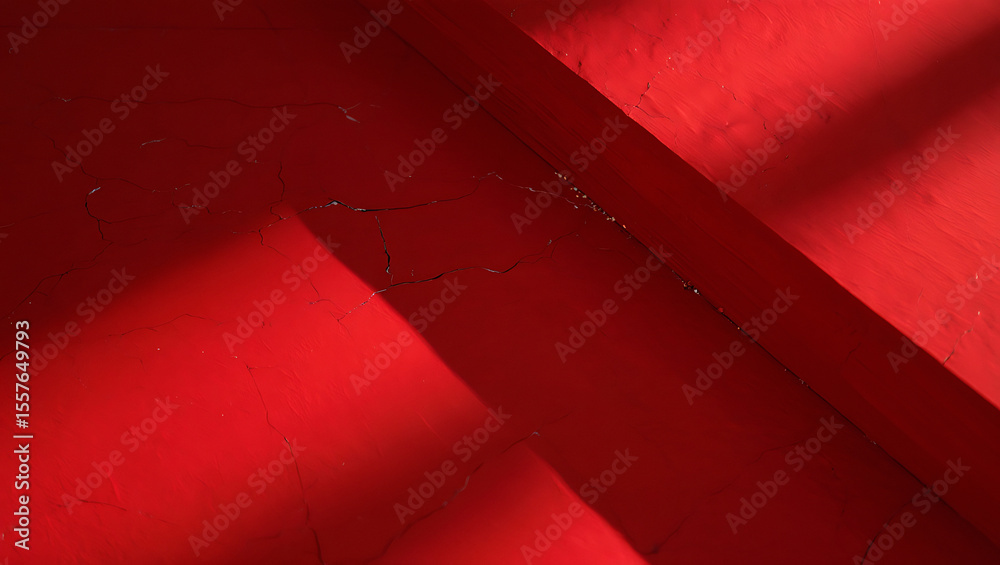Poster angled red surface with shadows and subtle texture creating a geometric abstract design element view