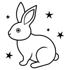 Simple outline drawing of a cute rabbit sitting with stars