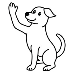 Friendly cartoon dog sitting and waving hello with its paw