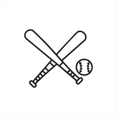 Baseball Equipment Depiction Two Crossed Bats and Ball Symbolizing Sports Fun and Leisure Activity in Minimalist Black and White