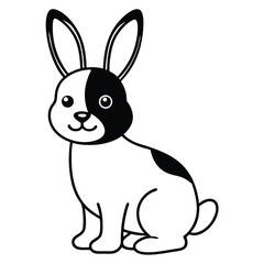 Cute cartoon black and white bunny rabbit sitting and smiling