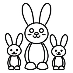 Three cute cartoon rabbits standing together in a line outline illustration