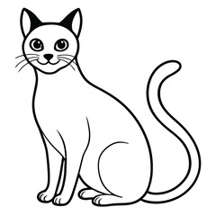 Cute black and white cartoon cat sitting and looking forward with big eyes