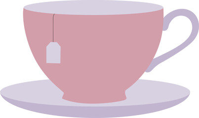 Tea cup with a tea bag minimalist vector design. 