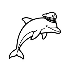Obraz premium Dolphin wearing a sailor hat with an anchor design silhouette