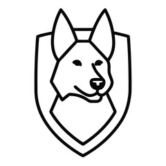 Stylized line art icon of a german shepherd dog head on a shield
