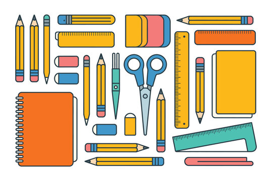 Colorful school and stationery icon collection

