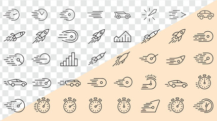 Speed motion icons clock rocket car stopwatch graph vector